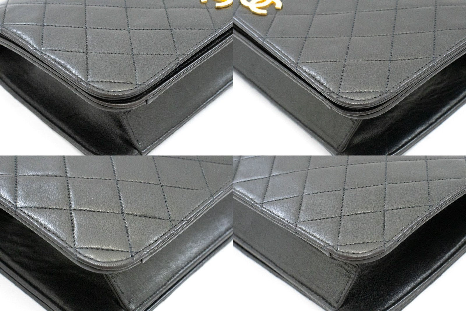 Chanel Vintage Full Flap Quilted Lambskin Black Leather Shoulder Bag Bag (Pre-Owned)