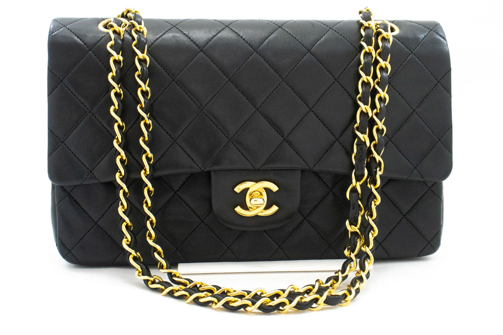 Chanel Classic Flap Lambskin Black Leather Crossbody Bag Bag (Pre-Owned)