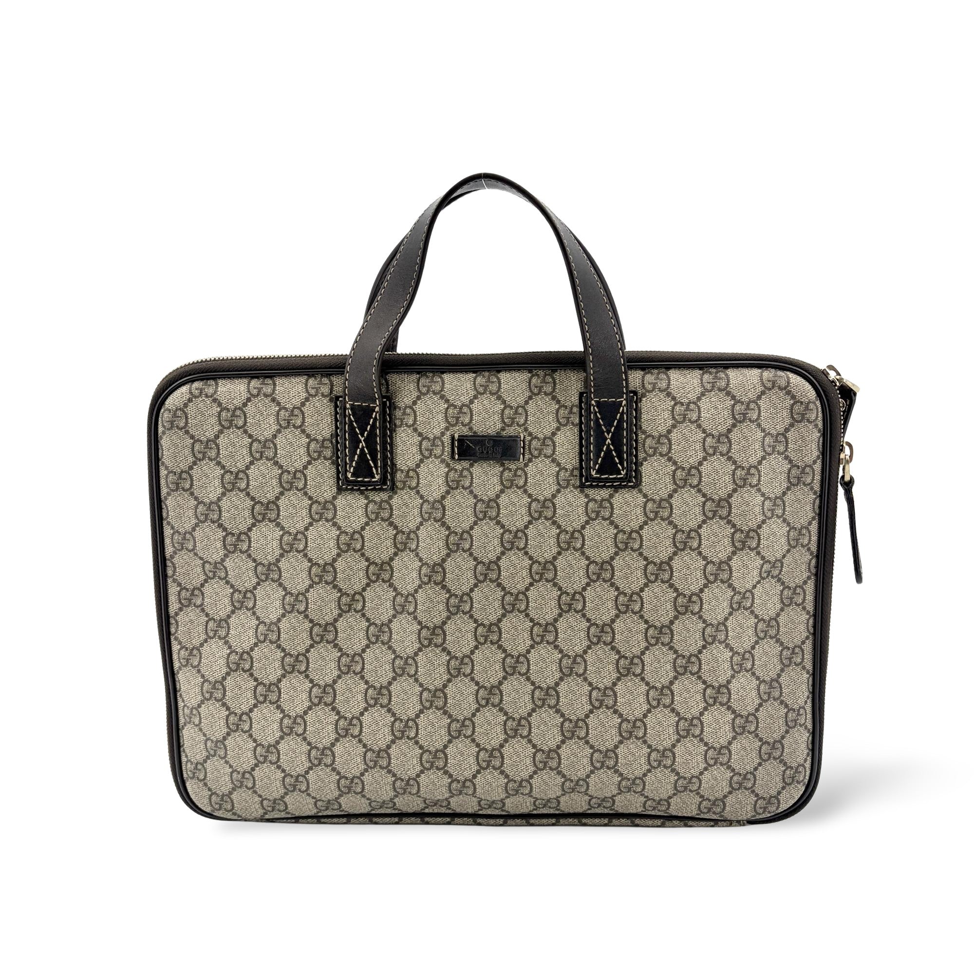Gucci Laptop Gg Coated Canvas Brown Canvas Briefcase Bag (Pre-Owned)