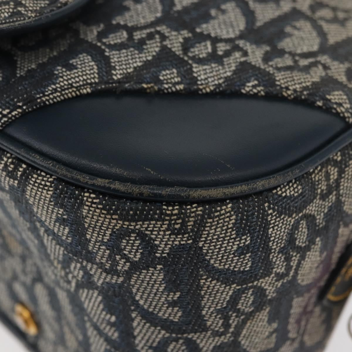 Christian Dior Vintage Saddle Bowler Diorissimo Canvas Navy Canvas Handbag (Pre-Owned)