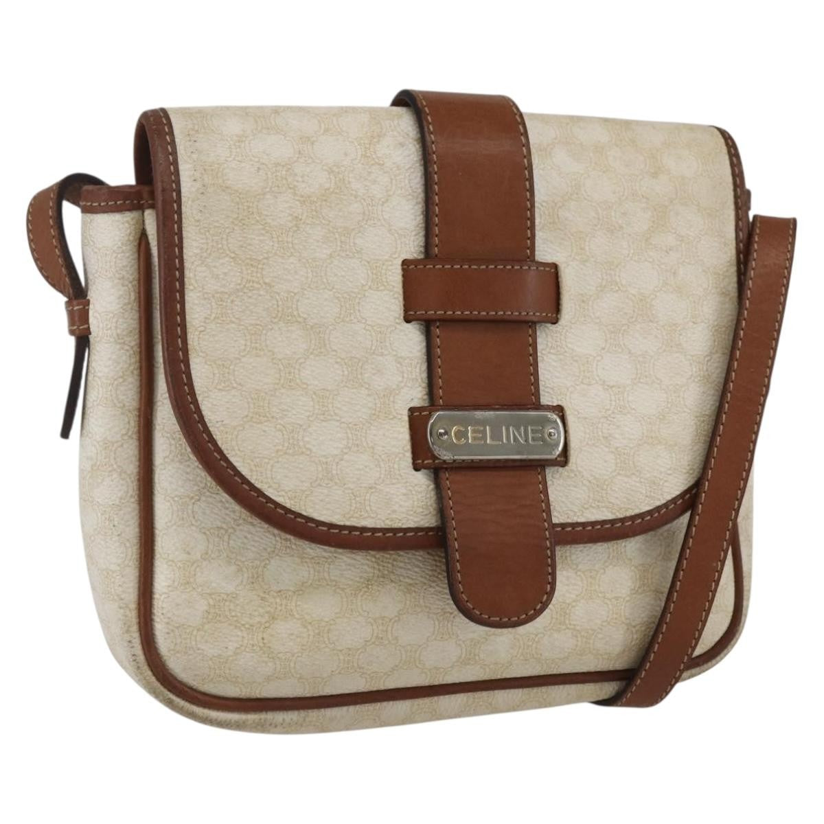 Celine Vintage Macadam Canvas And Leather White Canvas Shoulder Bag Bag (Pre-Owned)