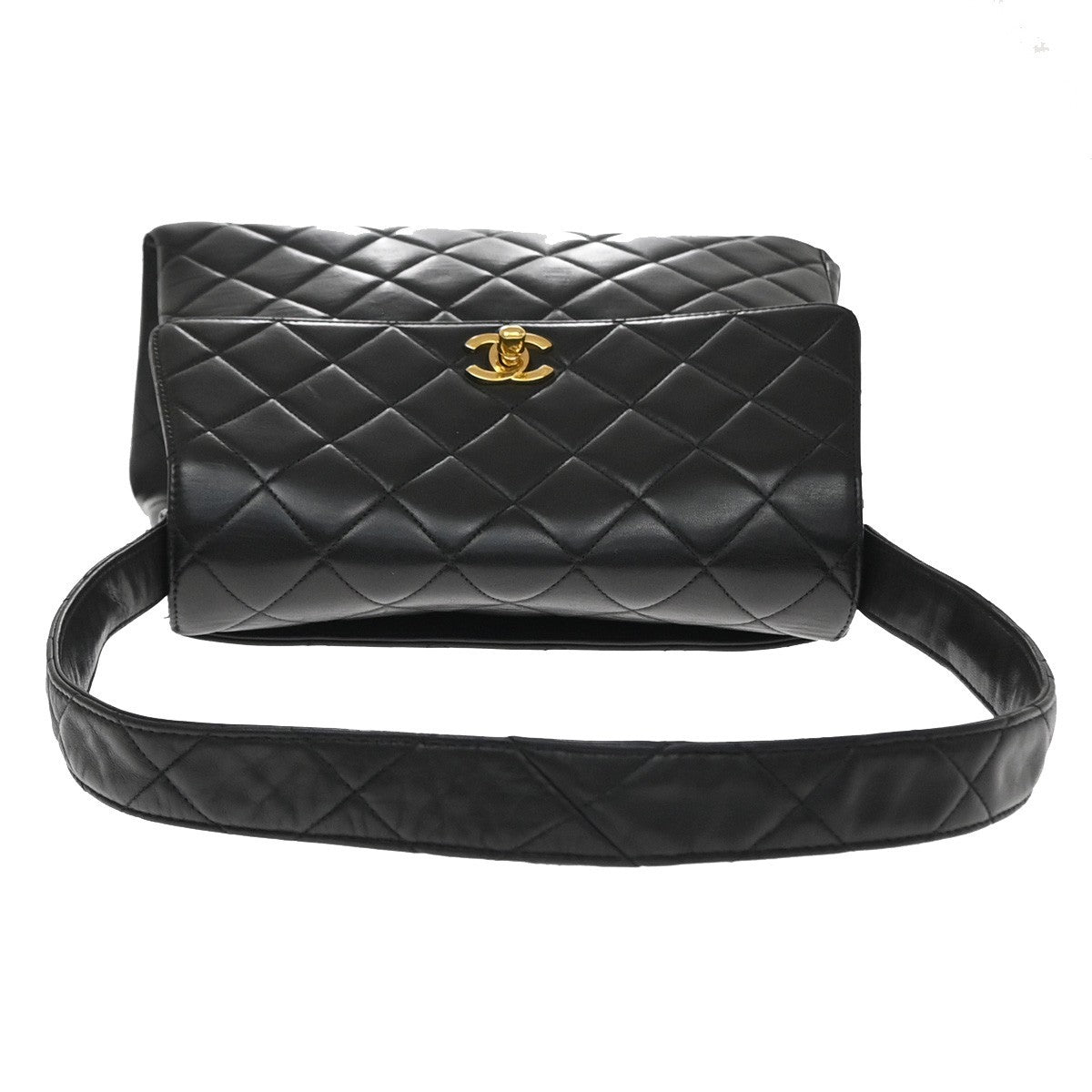 Chanel Vintage Cc Square Flap Quilted Lambskin Black Leather Shoulder Bag Bag (Pre-Owned)