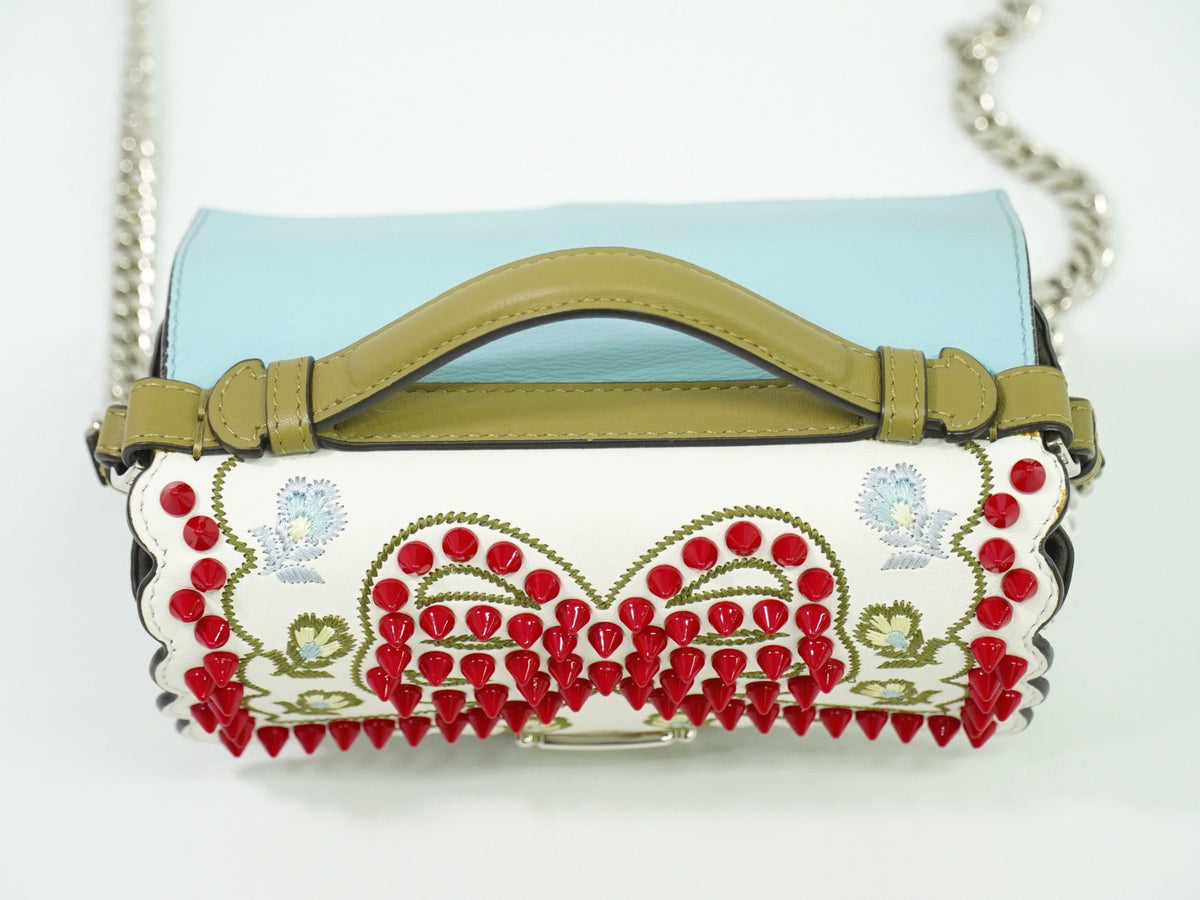 Fendi Double Baguette Embroidered Studded Leather White Leather Shoulder Bag Bag (Pre-Owned)