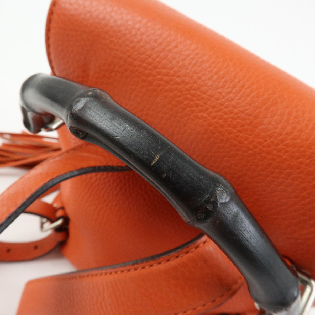 Gucci Bamboo Tassel Leather Orange Leather Backpack Bag (Pre-Owned)