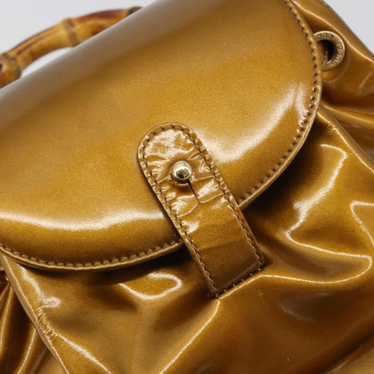 Gucci Vintage Bamboo Patent Gold Patent_Leather Backpack Bag (Pre-Owned)