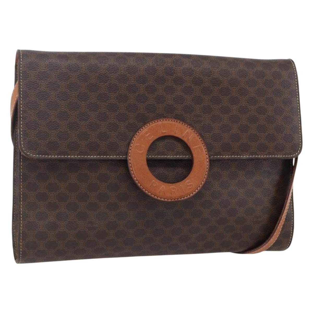 Celine Vintage Macadam Circle Logo Canvas And Leather Brown Canvas Shoulder Bag Bag (Pre-Owned)