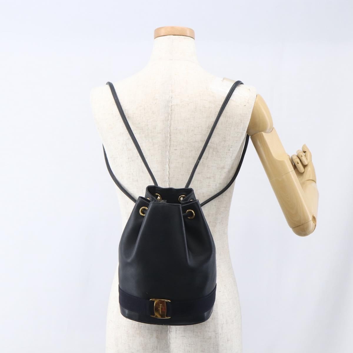 Salvatore Ferragamo Vala Leather Navy Leather Backpack Bag (Pre-Owned)