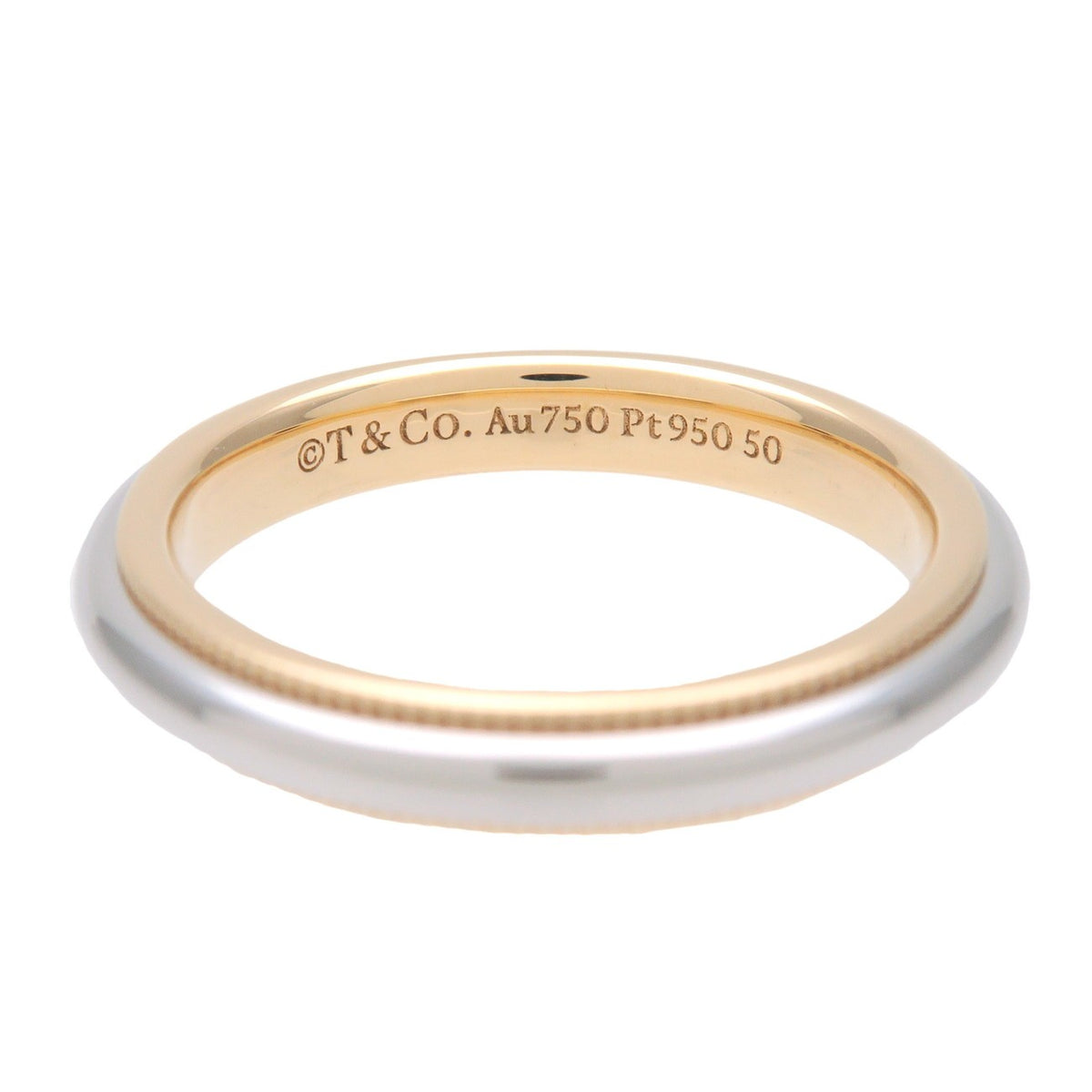 Tiffany & Co. Classic Milgrain Band Platinum With 18K Yellow Gold Yellow Yellow_Gold Ring Jewelry (Pre-Owned)