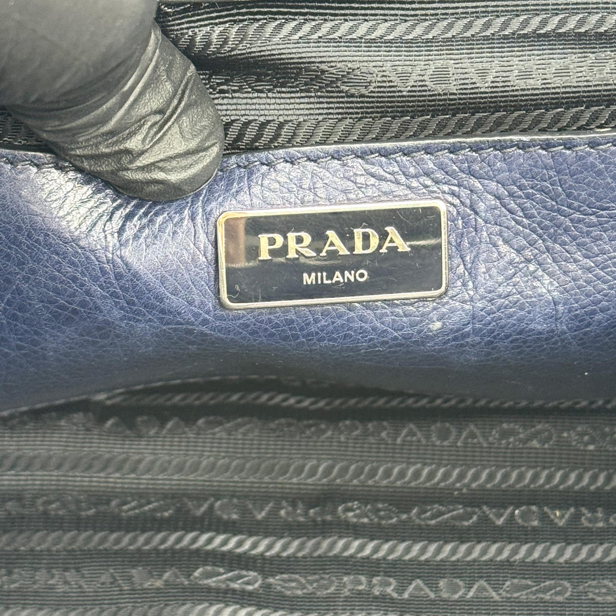 Prada Twin Pocket Convertible Leather Navy Leather Tote Bag Bag (Pre-Owned)