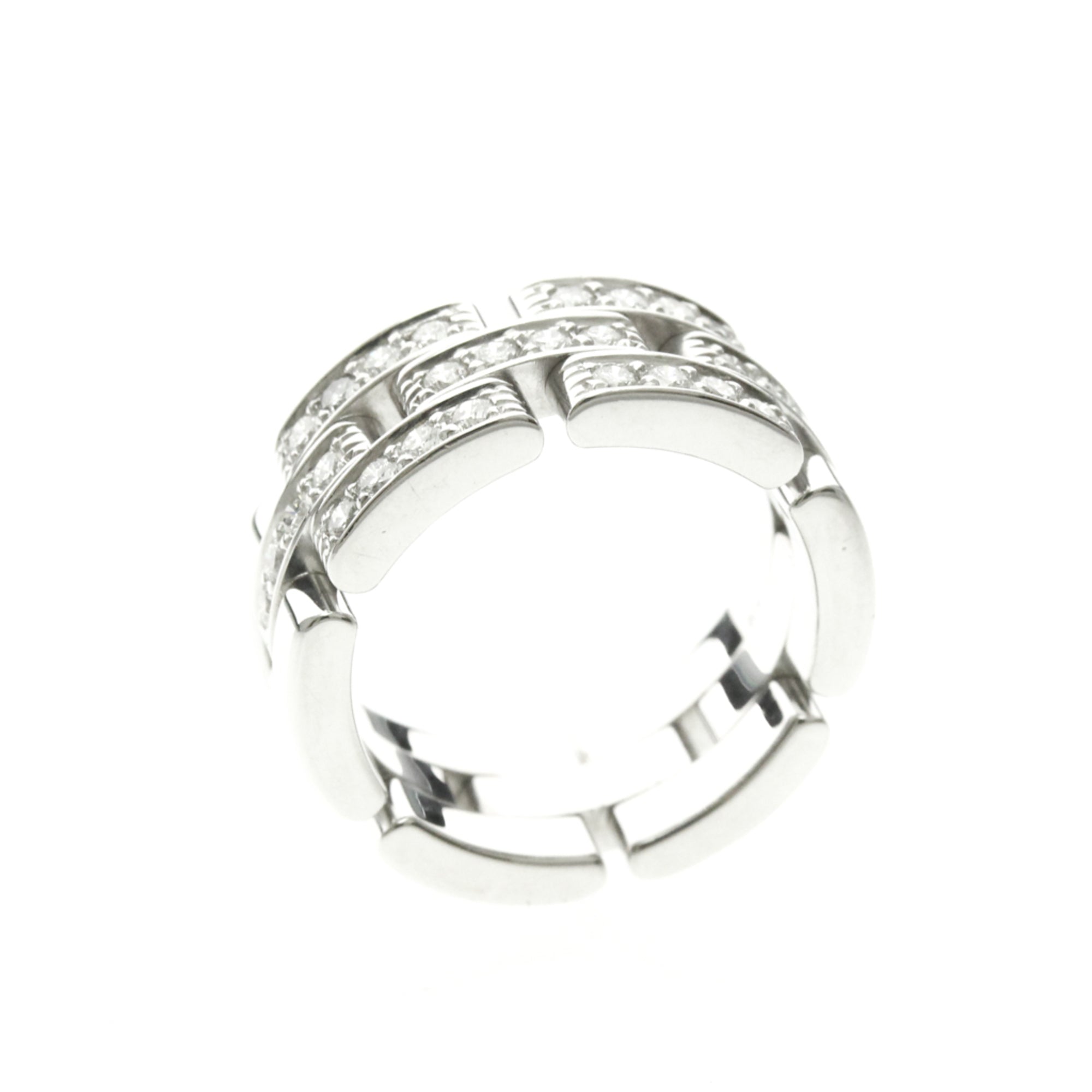 Cartier Maillon Panthere 3 Row Band 18K White Gold With Half Diamonds Silver White_Gold Ring Jewelry (Pre-Owned)