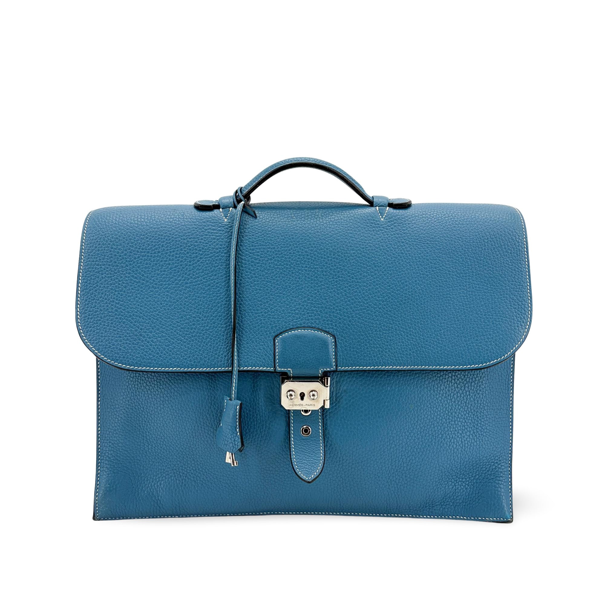 Hermes Sac A Depeches Togo Blue Leather Handbag (Pre-Owned)