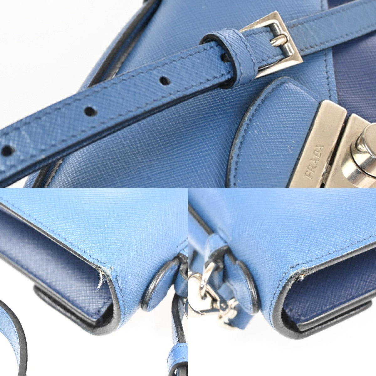 Prada Convertible Sound Top Handle Saffiano Leather Blue Leather Shoulder Bag Bag (Pre-Owned)