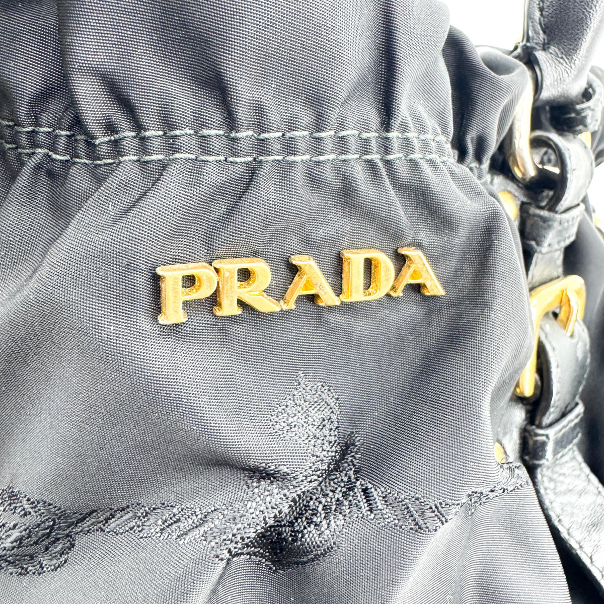 Prada Gaufre Nappa Leather Black Nylon Tote Bag Bag (Pre-Owned)
