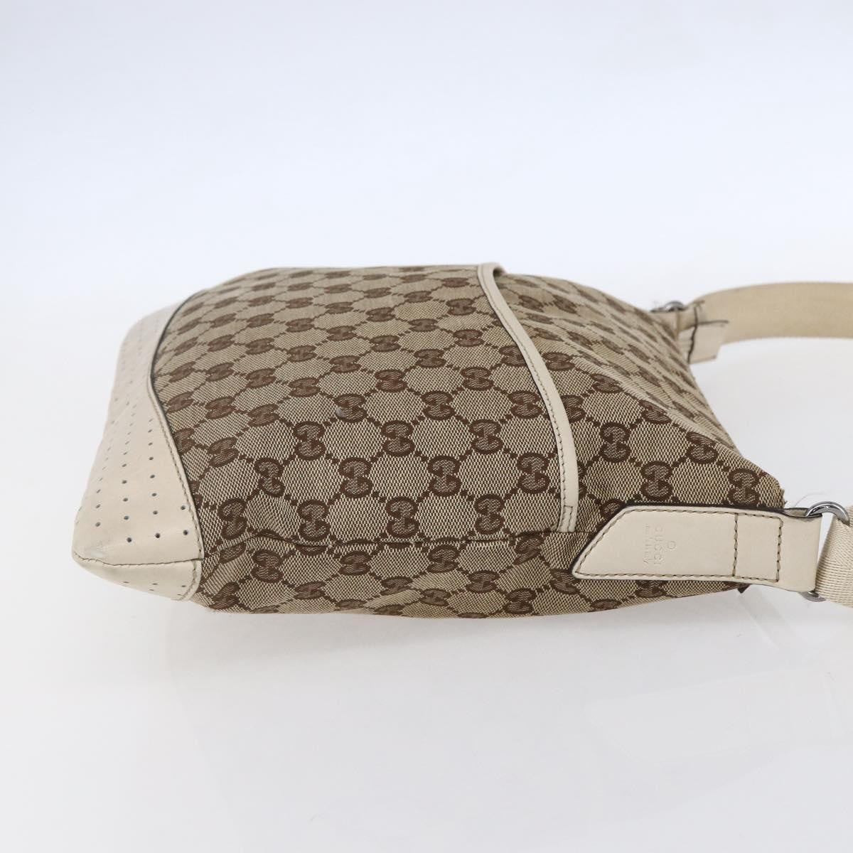Gucci Zip Messenger Gg Canvas With Perforated Leather Beige Canvas Shoulder Bag Bag (Pre-Owned)