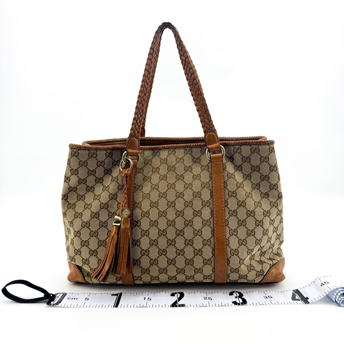 Gucci Bella Gg Canvas With Leather Brown Canvas Tote Bag Bag (Pre-Owned)