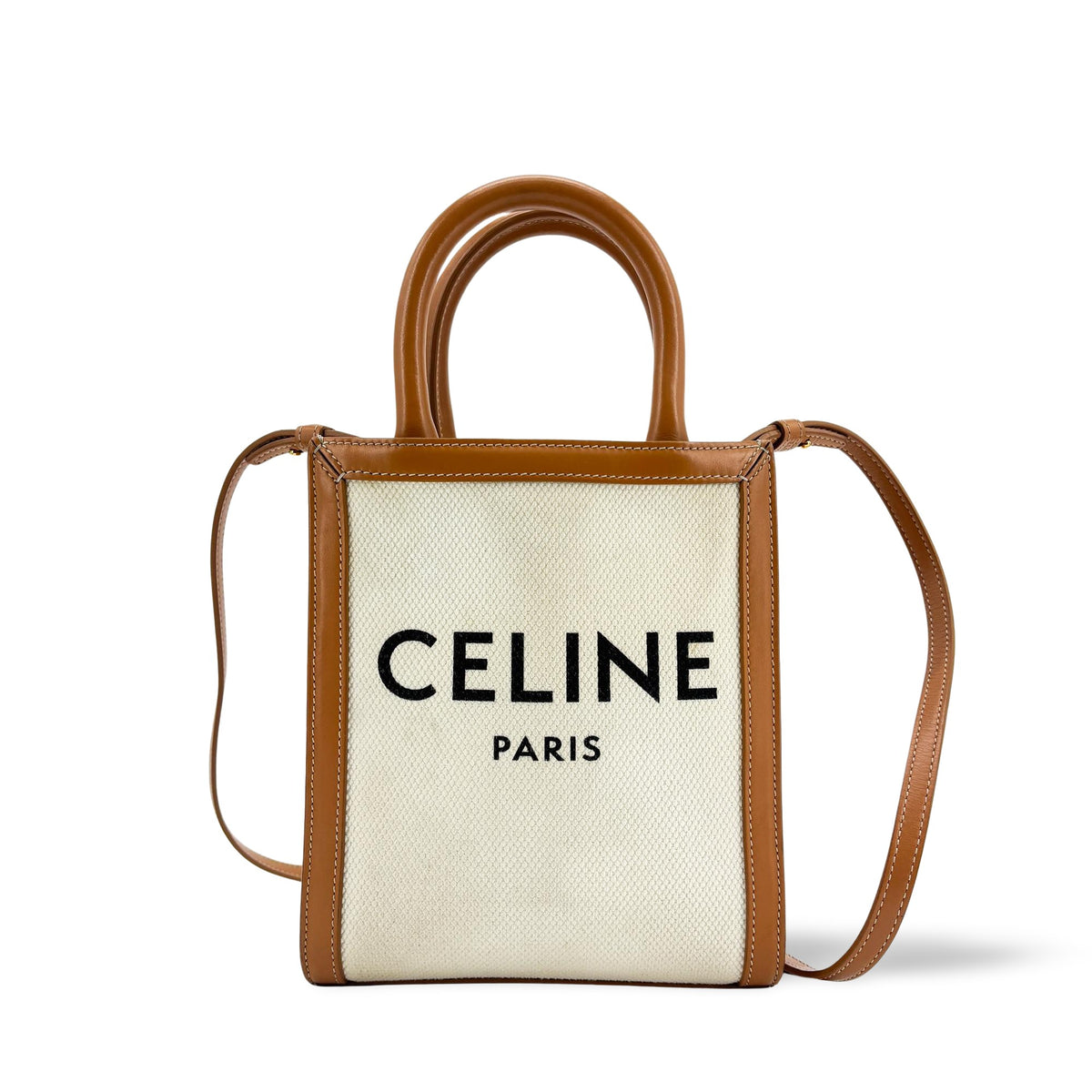 Celine Vertical Cabas Canvas With Leather Beige Canvas Tote Bag Bag (Pre-Owned)