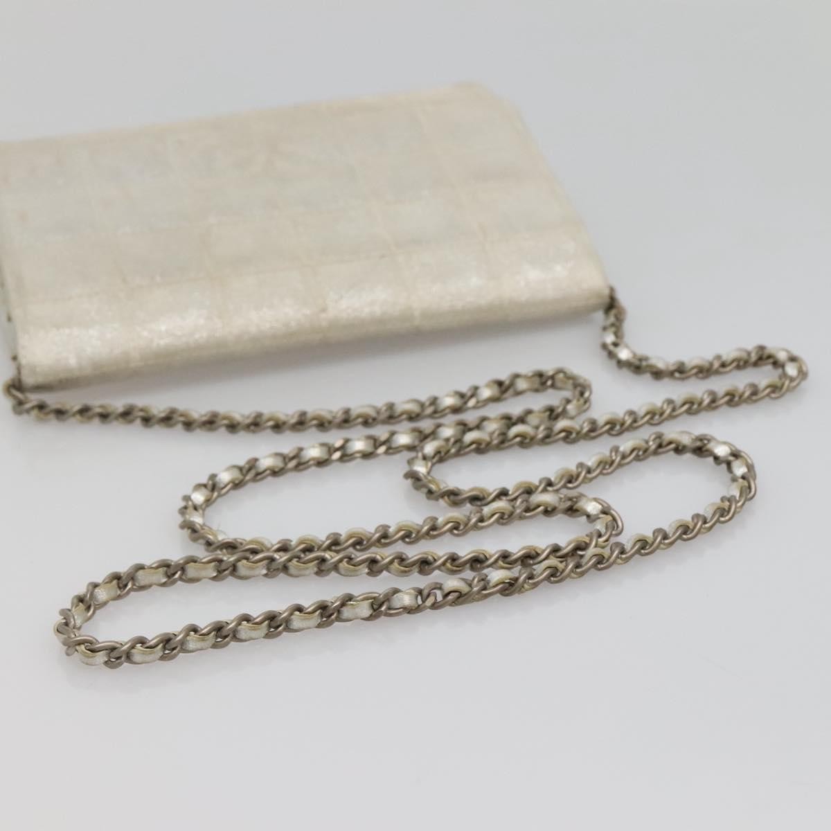 Chanel Travel Line Wallet On Chain Quilted Nylon Silver Nylon Bag (Pre-Owned)