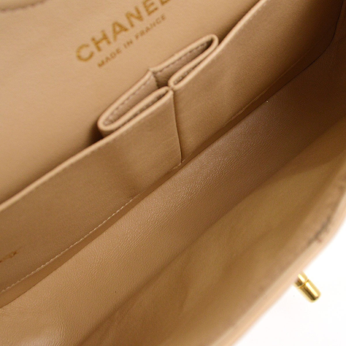 Chanel Vintage Classic Double Flap Quilted Lambskin Beige Leather Handbag (Pre-Owned)