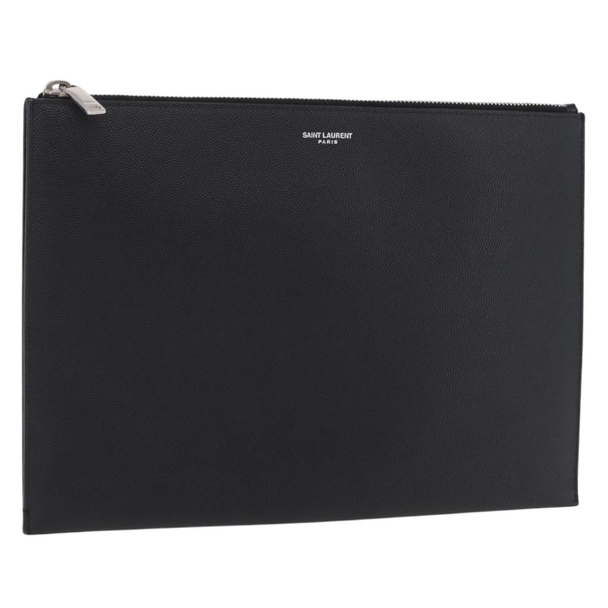 Saint Laurent Letters Zip Clutch Leather Black Leather Clutche & Pouche Bag (Pre-Owned)