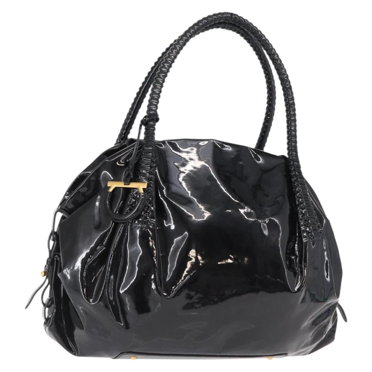 Salvatore Ferragamo Gancini Tote Patent Leather Black Patent_Leather Tote Bag Bag (Pre-Owned)