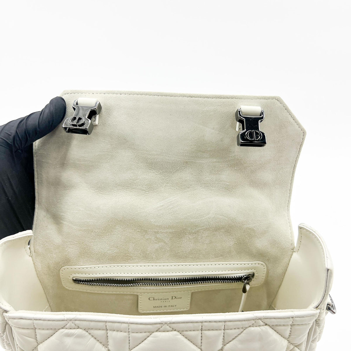 Christian Dior Diorcamp Messenger Padded Macrocannage Quilt Calfskin White Leather Shoulder Bag Bag (Pre-Owned)