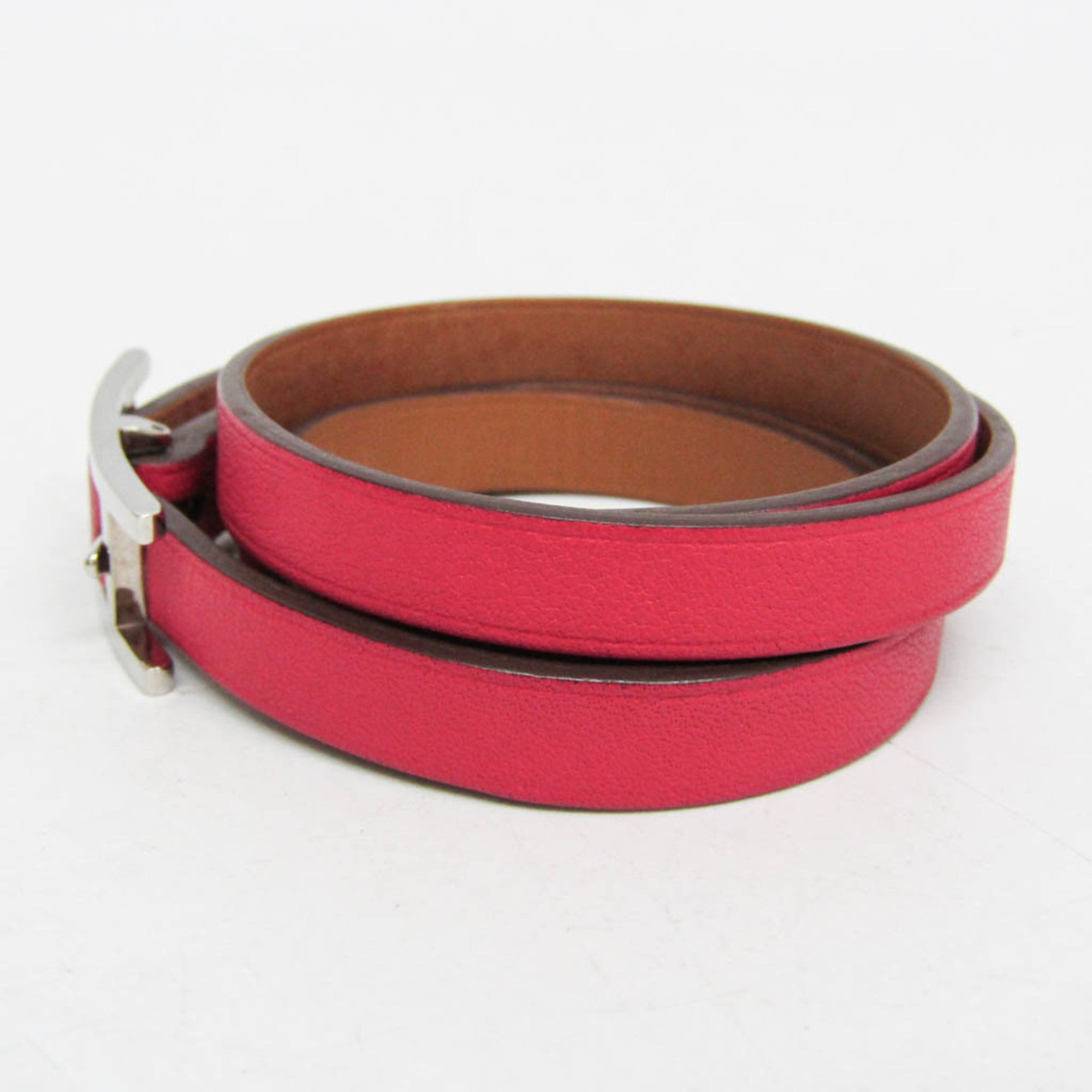 Hermes Hapi 3 Leather With Metal Pink Leather Bracelet Jewelry (Pre-Owned)