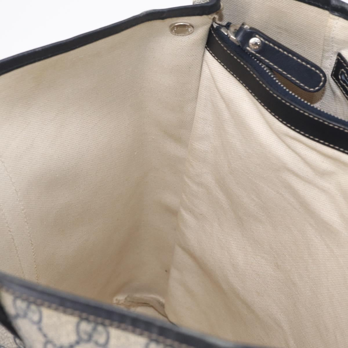 Gucci Open Tote Gg Canvas And Leather Navy Canvas Handbag (Pre-Owned)