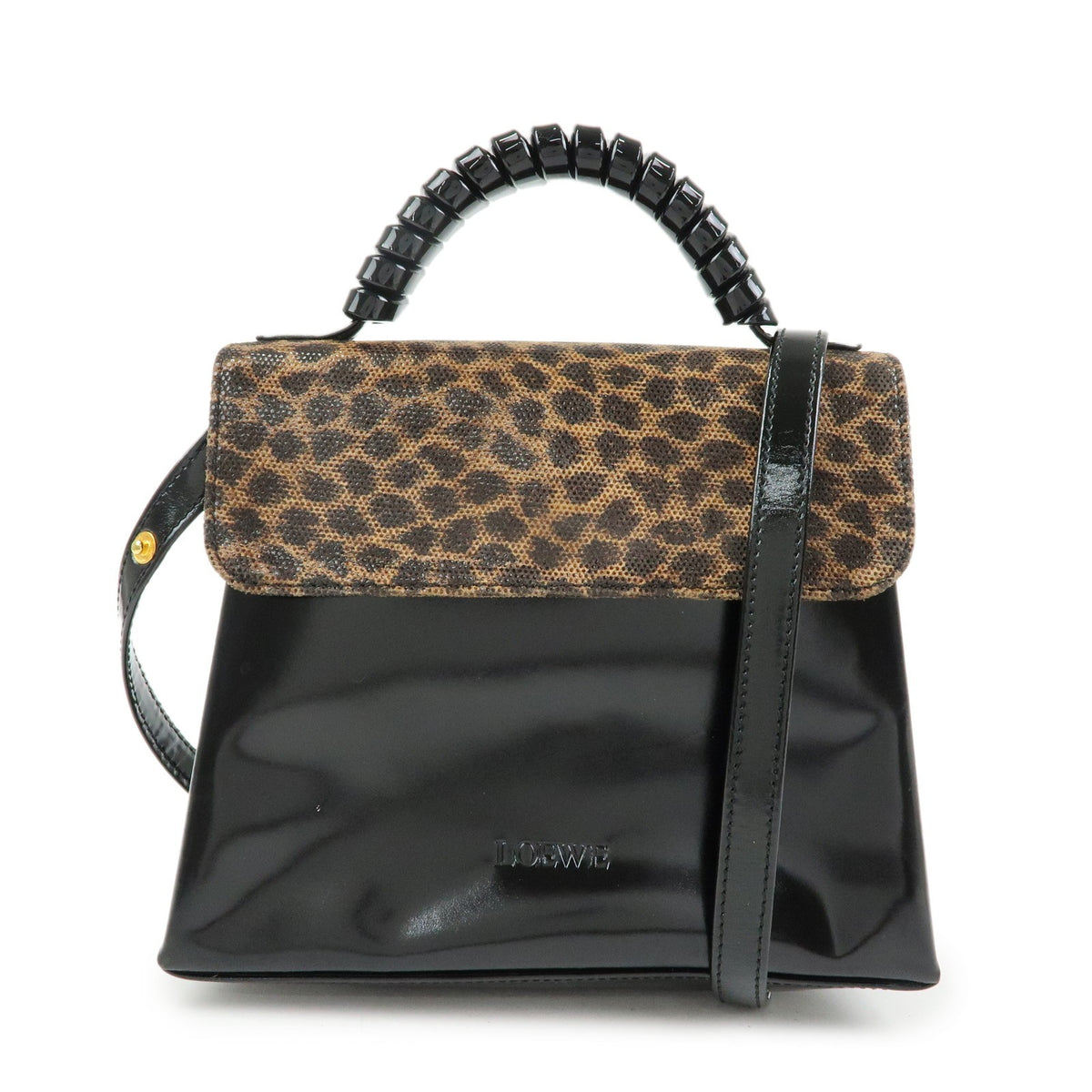 Loewe Vintage Velazquez Top Handle Leather Black Patent_Leather Handbag (Pre-Owned)
