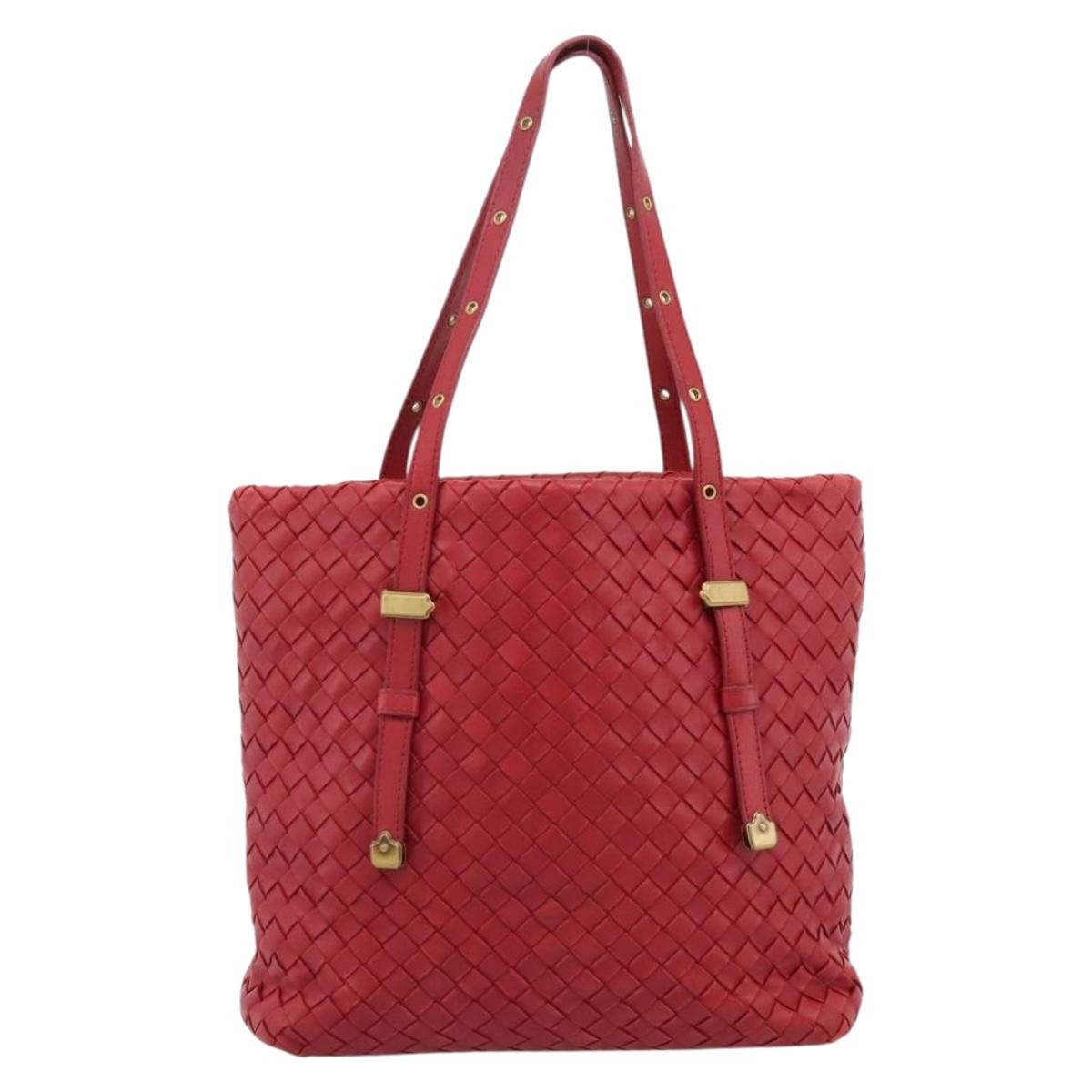 Bottega Veneta Belted Tote Intrecciato Nappa Red Leather Tote Bag Bag (Pre-Owned)