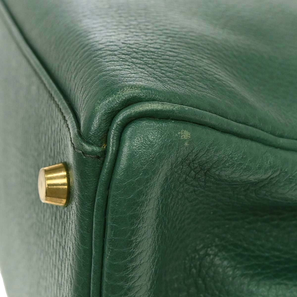 Hermes Kelly 2 Way Taurillon Clemence Green Leather Handbag (Pre-Owned)