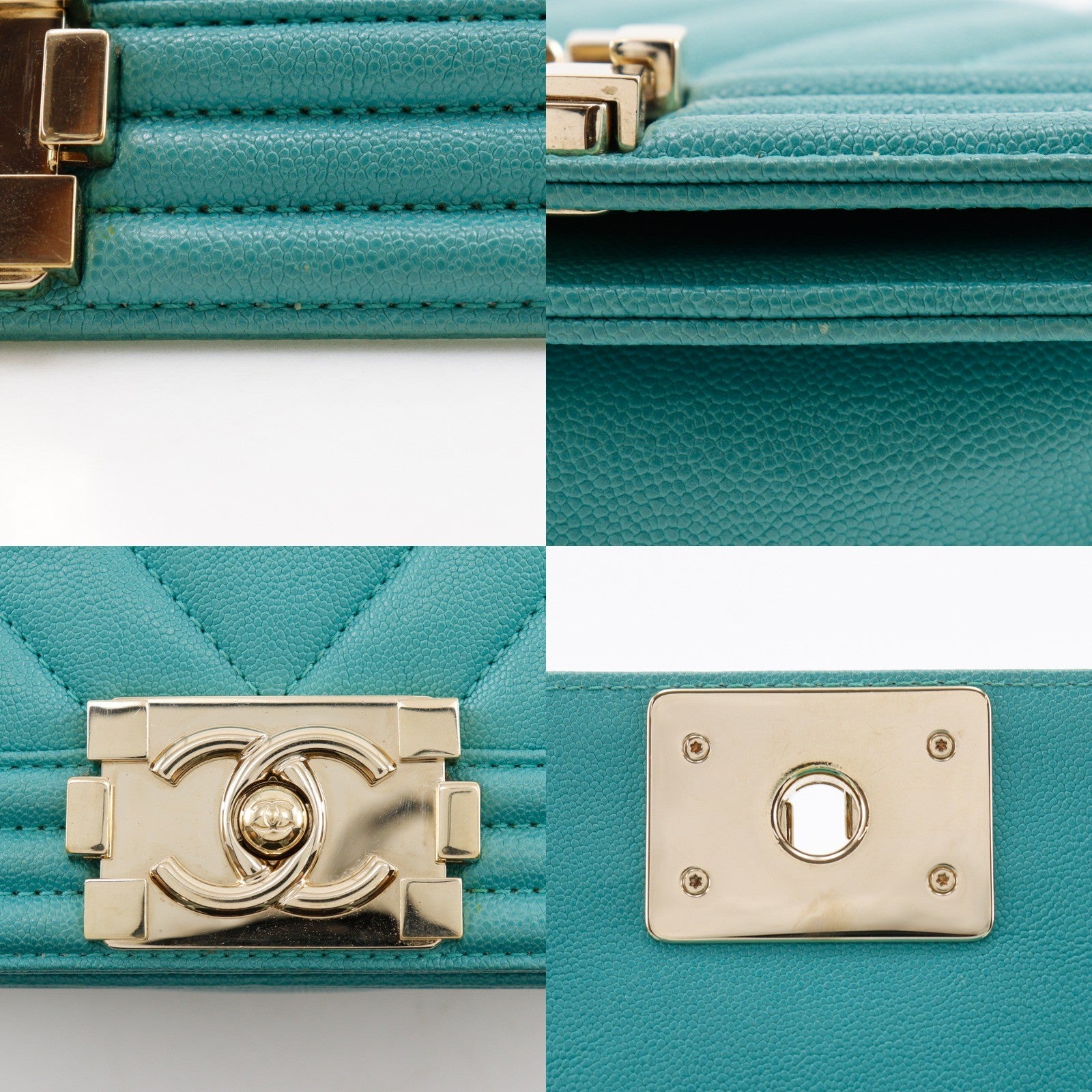 Chanel Boy Caviar Green Leather Shoulder Bag Bag (Pre-Owned)