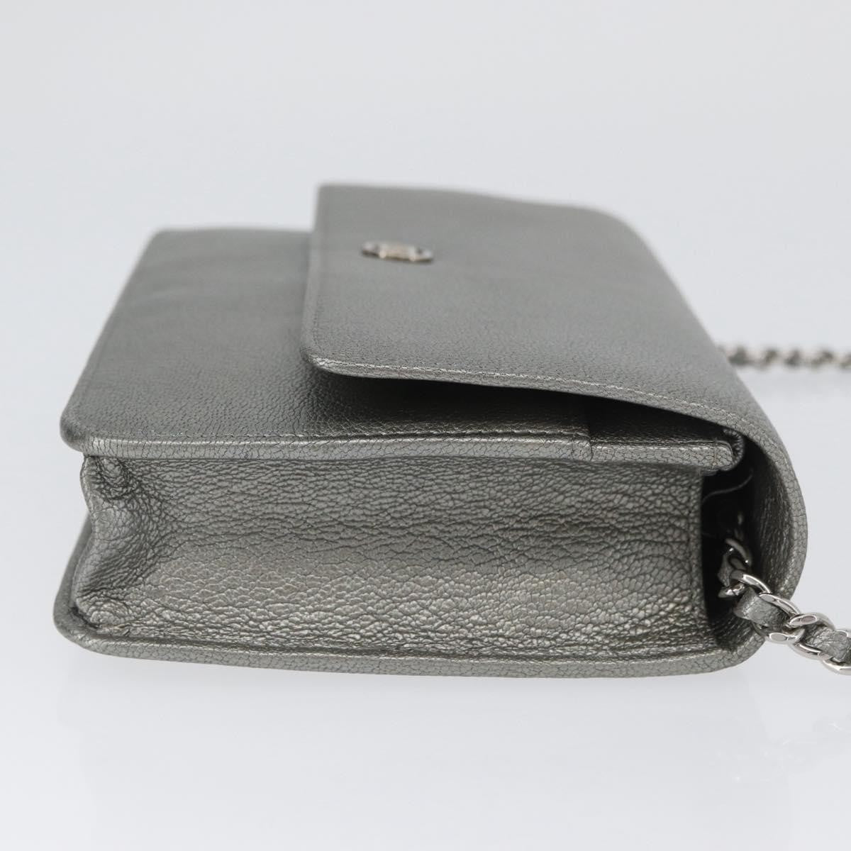Chanel Round Cc Wallet On Chain Goatskin Silver Leather Crossbody Bag Bag (Pre-Owned)