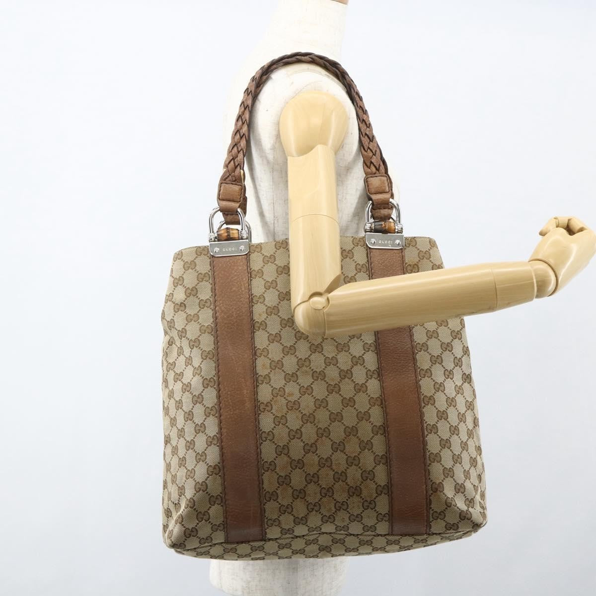 Gucci Bamboo Bar Gg Canvas Beige Canvas Tote Bag Bag (Pre-Owned)