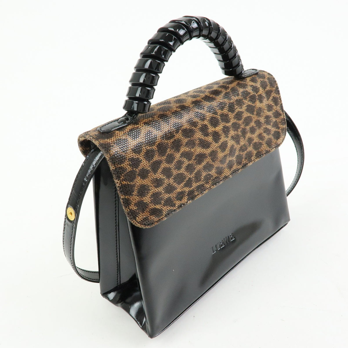 Loewe Vintage Velazquez Top Handle Leather Black Patent_Leather Handbag (Pre-Owned)