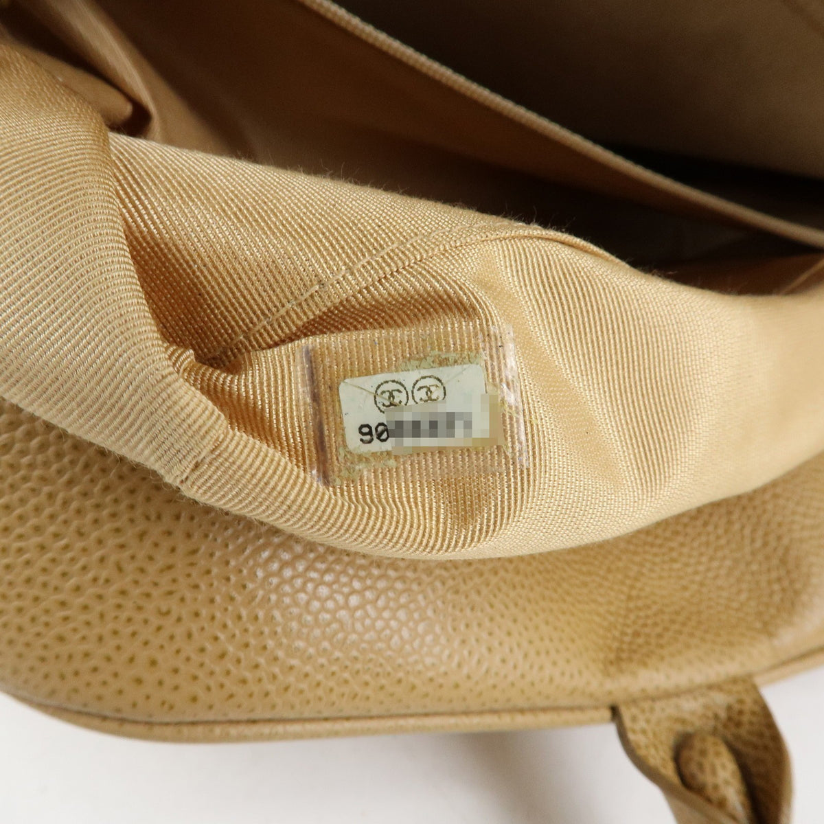 Chanel Timeless Cc Bowler Quilted Caviar Beige Leather Handbag (Pre-Owned)