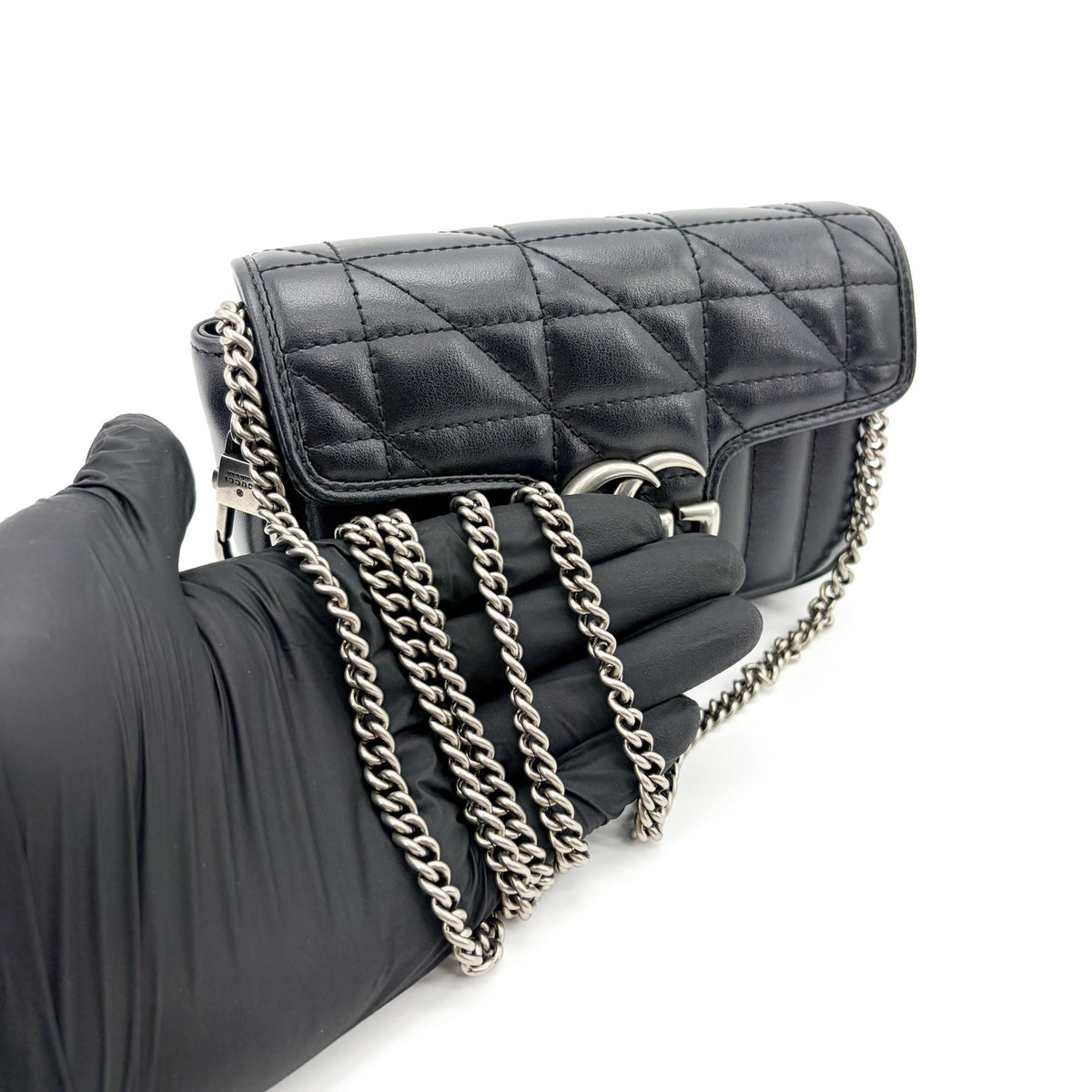 Gucci Gg Marmont Patent Black Leather Shoulder Bag Bag (Pre-Owned)