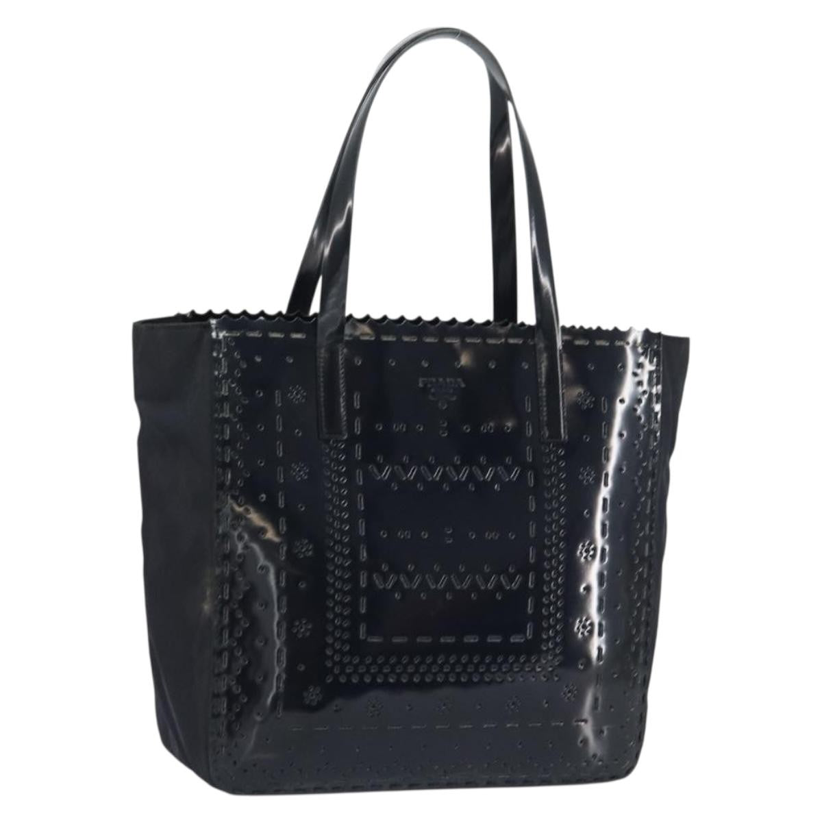 Prada Vintage Tote Tessuto With Leather Black Patent_Leather Tote Bag Bag (Pre-Owned)