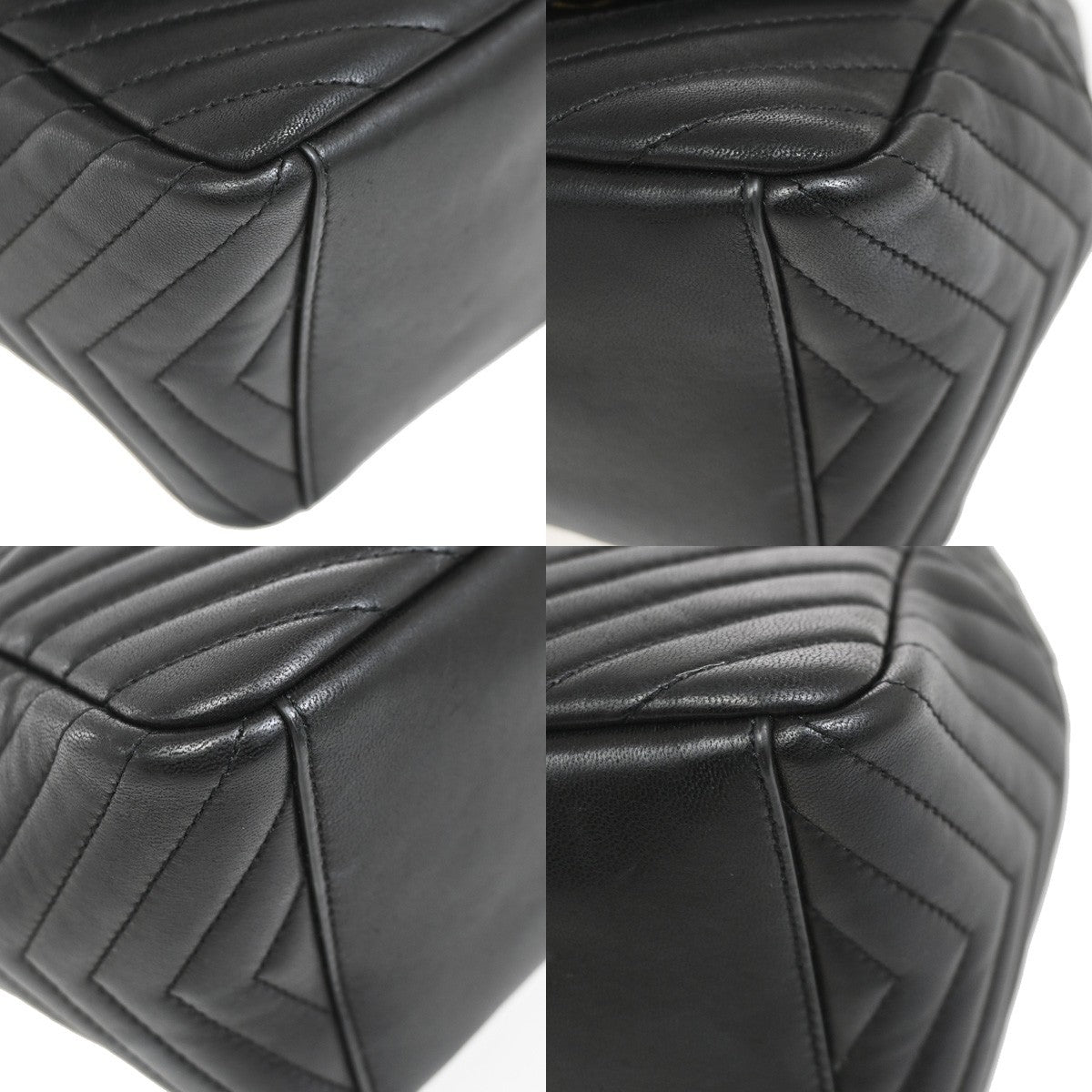 Saint Laurent Joe Bucket Matelasse Chevron Leather Black Leather Handbag (Pre-Owned)
