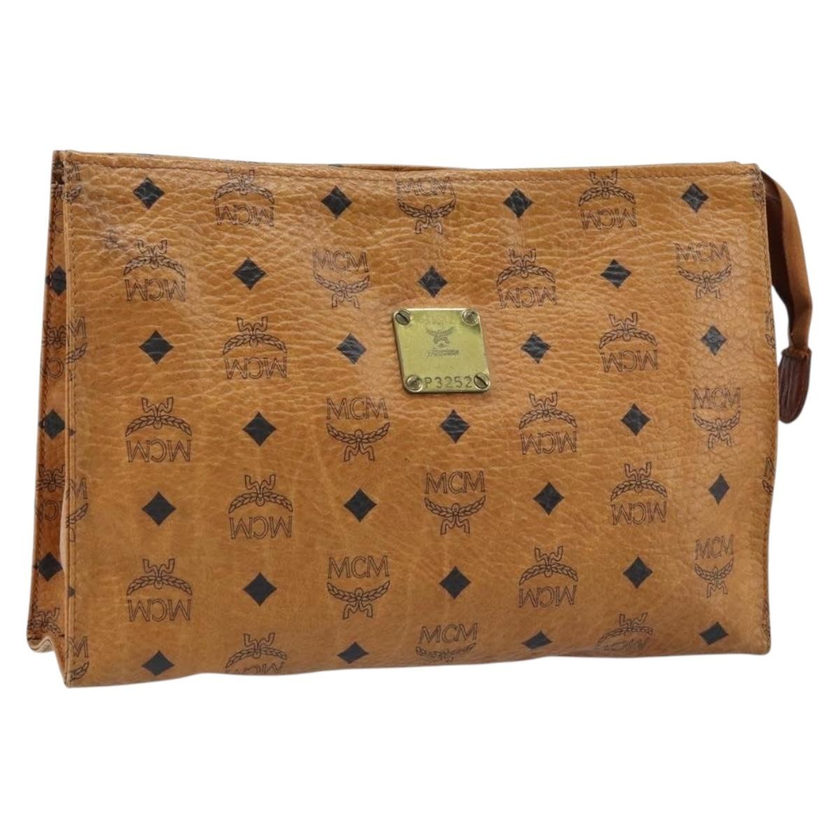 MCM Visetos Pvc Brown Leather Clutche & Pouche Bag (Pre-Owned)