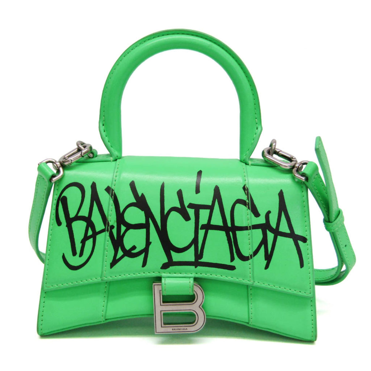 Balenciaga Graffiti Hourglass Top Handle Leather Green Leather Handbag (Pre-Owned)