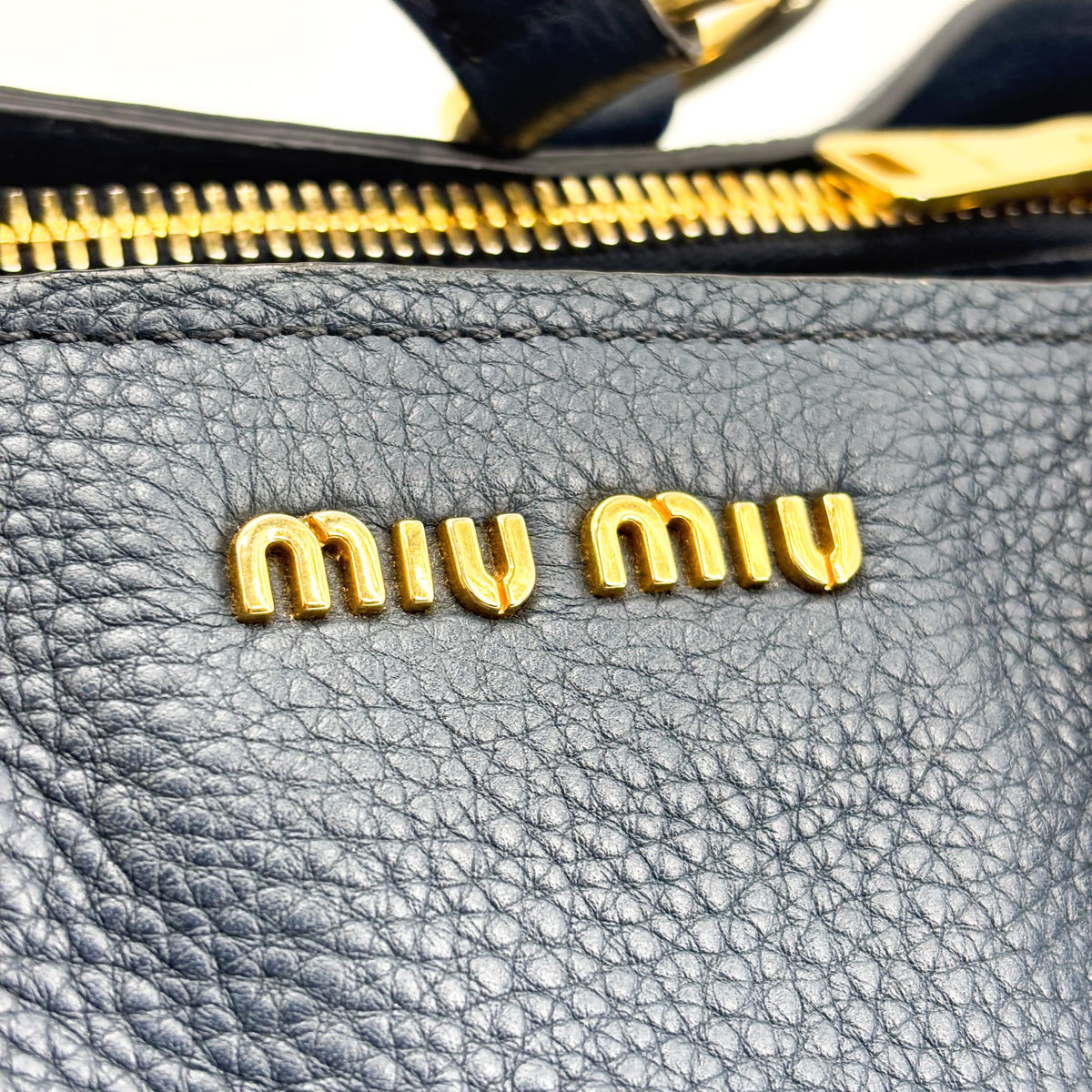 Miu Miu Phenix Convertible Leather Navy Leather Tote Bag Bag (Pre-Owned)