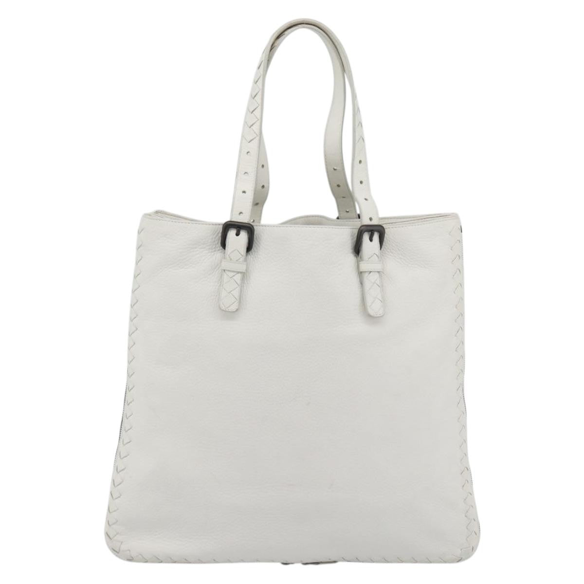 Bottega Veneta Belted Tote Intrecciato Nappa White Leather Tote Bag Bag (Pre-Owned)