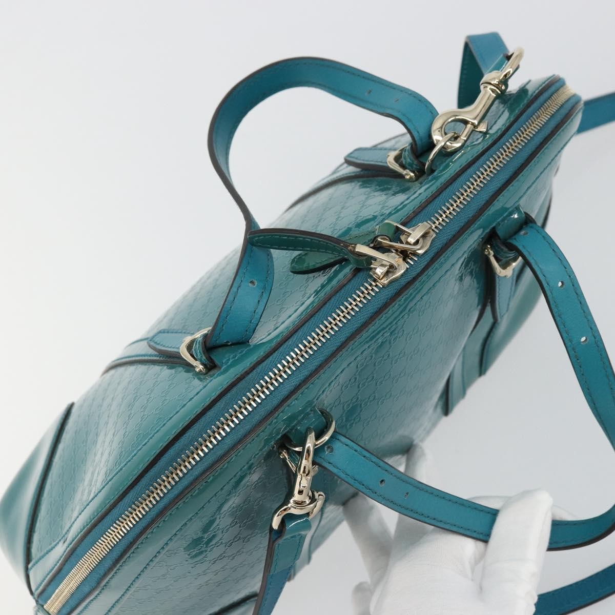 Gucci Nice Top Handle Microguccissima Patent Turquoise Patent_Leather Handbag (Pre-Owned)