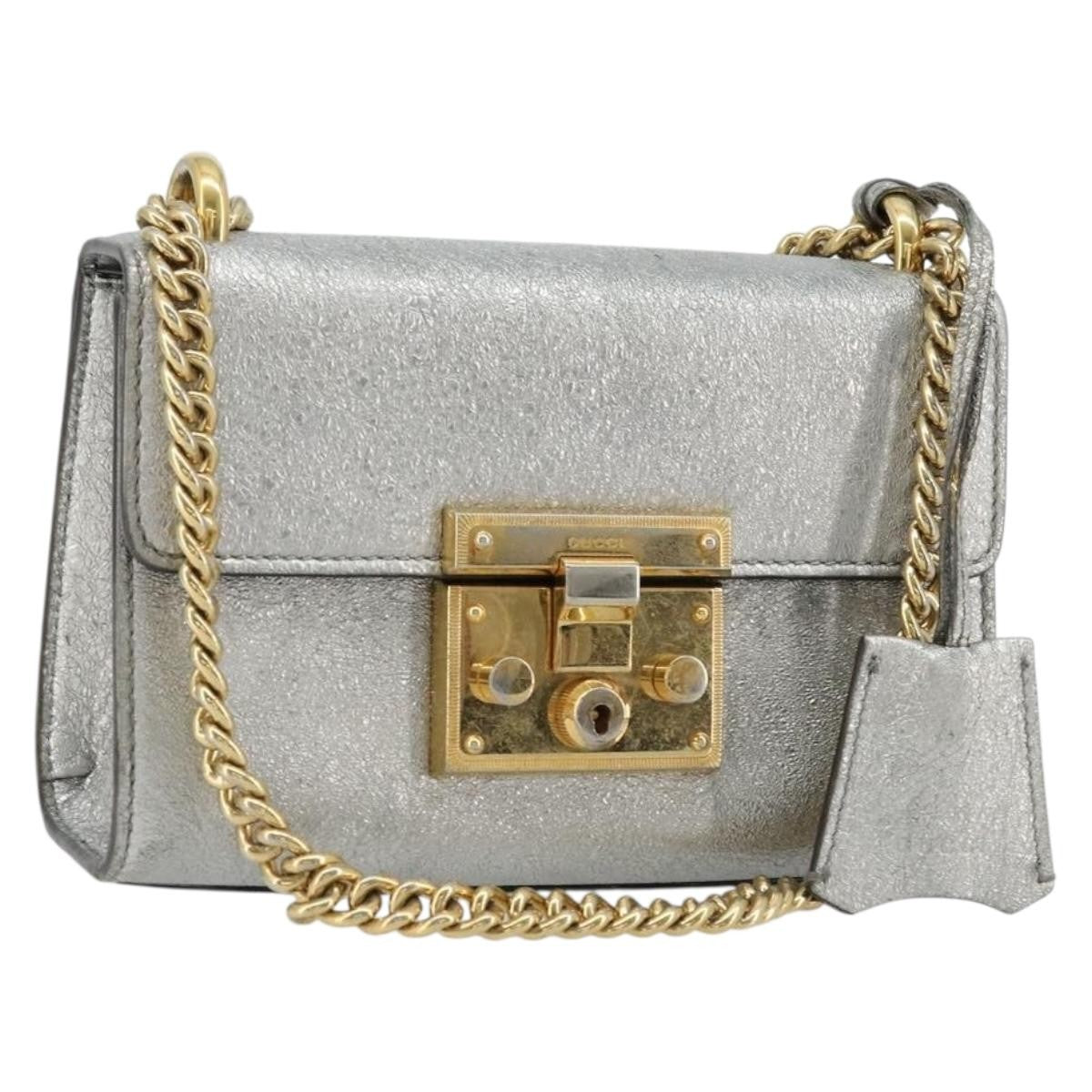 Gucci Padlock Shoulder Bag Nm Gg Coated Canvas And Leather Silver Leather Shoulder Bag Bag (Pre-Owned)