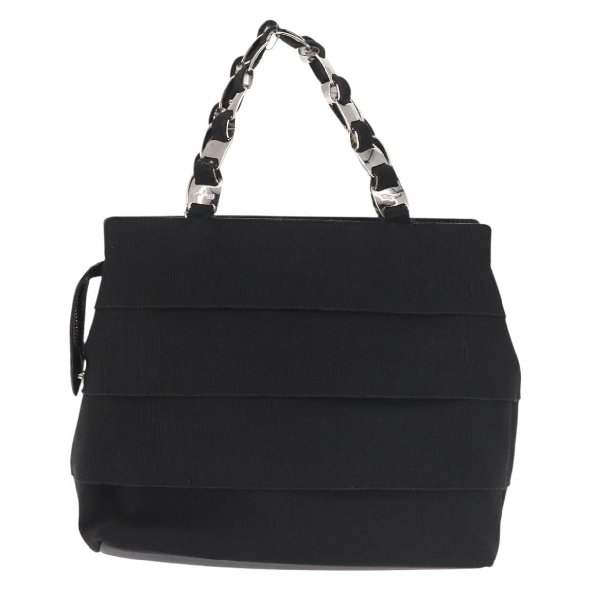 Salvatore Ferragamo Vala Canvas Black Canvas Handbag (Pre-Owned)