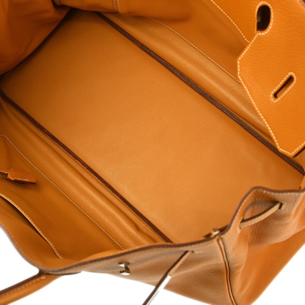 Hermes Birkin Orange Fjord With Palladium Hardware Brown Leather Handbag (Pre-Owned)