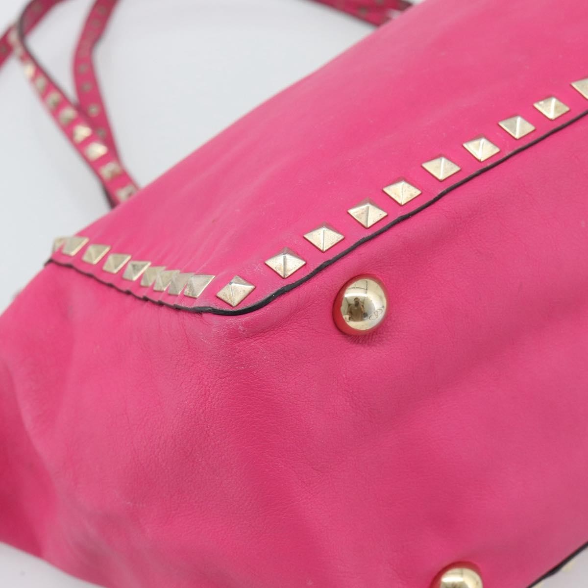 Valentino Garavani Rockstud Tote Textured Leather Pink Leather Tote Bag Bag (Pre-Owned)