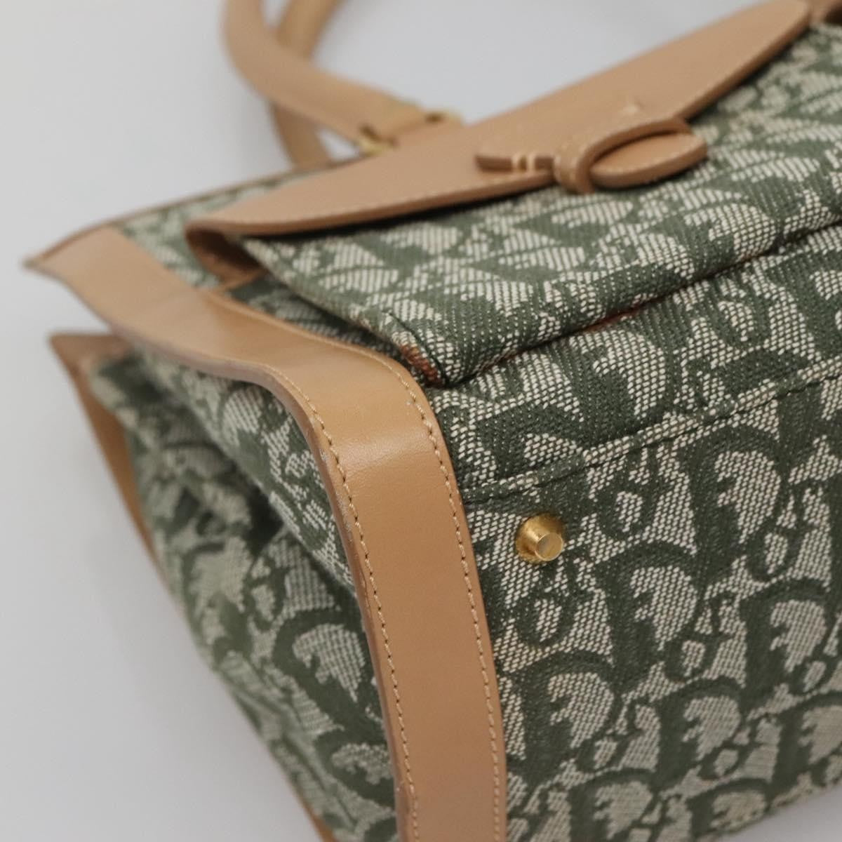 Christian Dior Vintage Trotter Double Pocket Tote Diorissimo Canvas Khaki Canvas Bag (Pre-Owned)