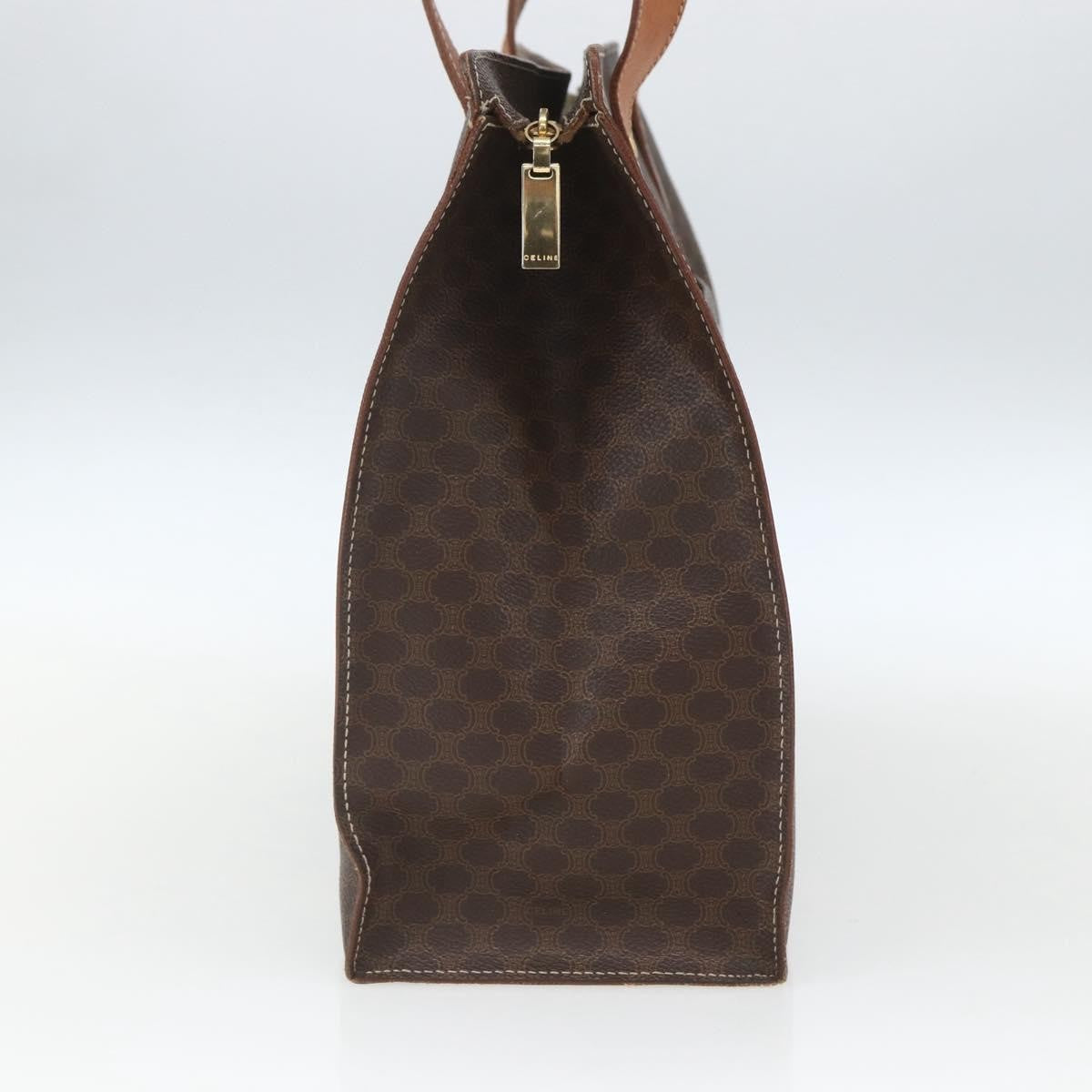 Celine Vintage Macadam Shopper Tote Canvas And Leather Brown Canvas Tote Bag Bag (Pre-Owned)
