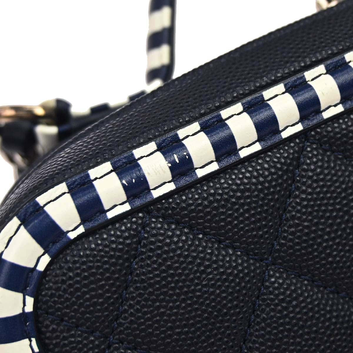 Chanel Filigree Vanity Case Quilted Caviar With Striped Leather Navy Leather Clutche & Pouche Bag (Pre-Owned)